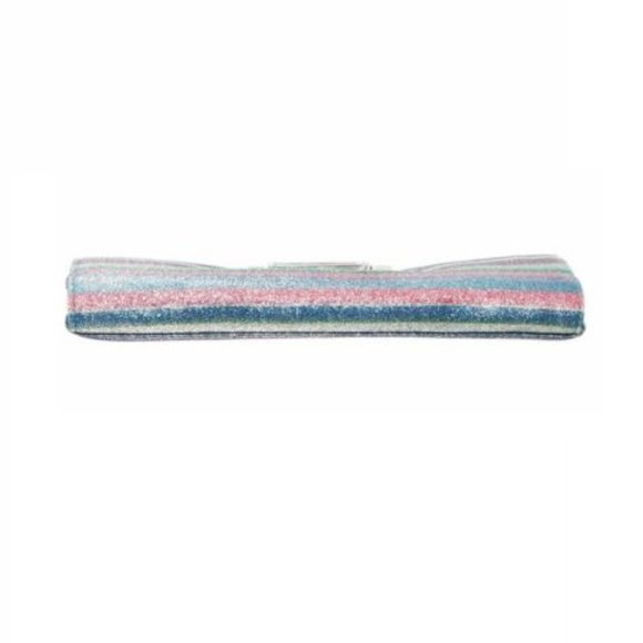 Nina Striped Glitter Fabric Flip Lock Closure Envelope Clutch - Blue Multi - Picture 2 of 5